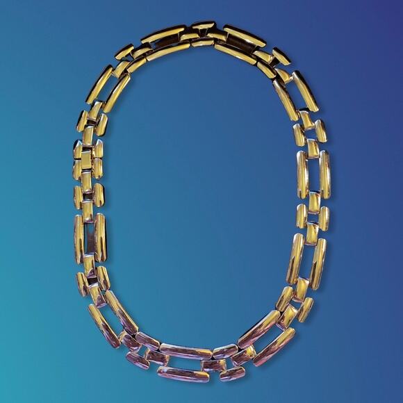 Gold Tone Rectangle Linked Necklace - Picture 1 of 5